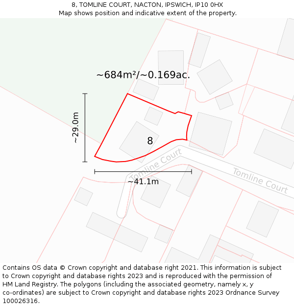 8, TOMLINE COURT, NACTON, IPSWICH, IP10 0HX: Plot and title map