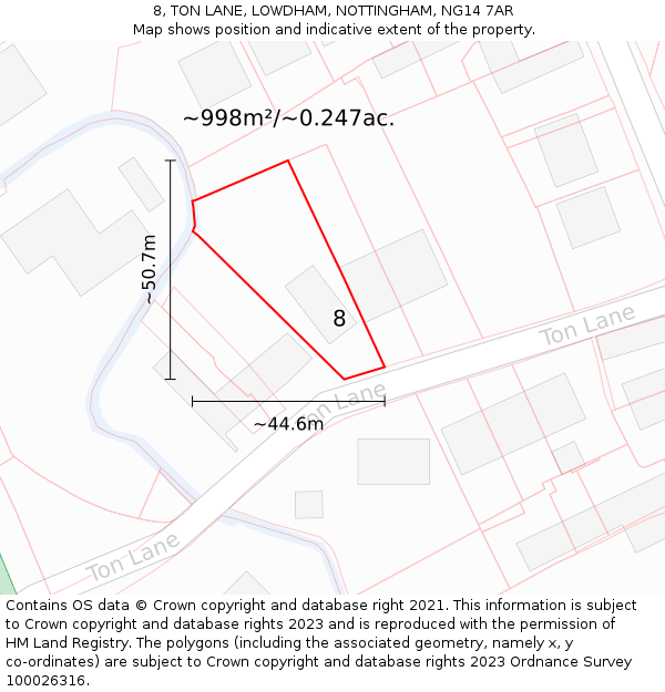 8, TON LANE, LOWDHAM, NOTTINGHAM, NG14 7AR: Plot and title map