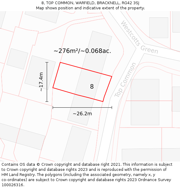 8, TOP COMMON, WARFIELD, BRACKNELL, RG42 3SJ: Plot and title map