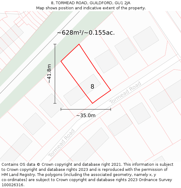 8, TORMEAD ROAD, GUILDFORD, GU1 2JA: Plot and title map