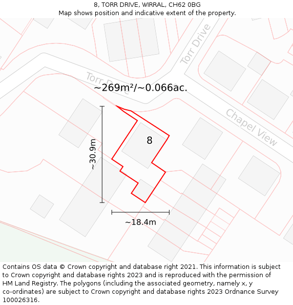 8, TORR DRIVE, WIRRAL, CH62 0BG: Plot and title map
