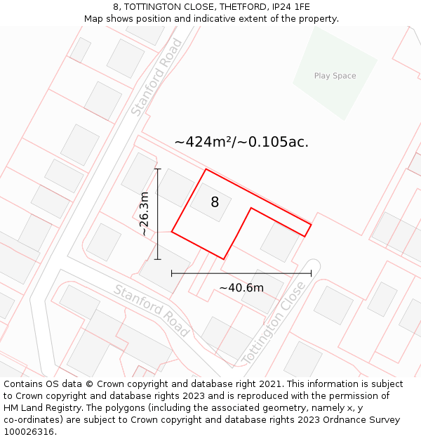 8, TOTTINGTON CLOSE, THETFORD, IP24 1FE: Plot and title map