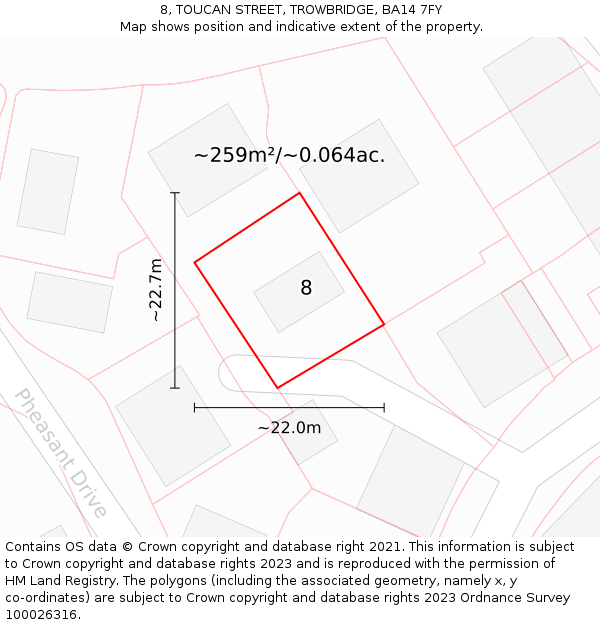 8, TOUCAN STREET, TROWBRIDGE, BA14 7FY: Plot and title map