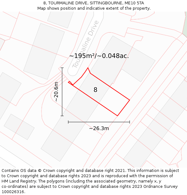 8, TOURMALINE DRIVE, SITTINGBOURNE, ME10 5TA: Plot and title map