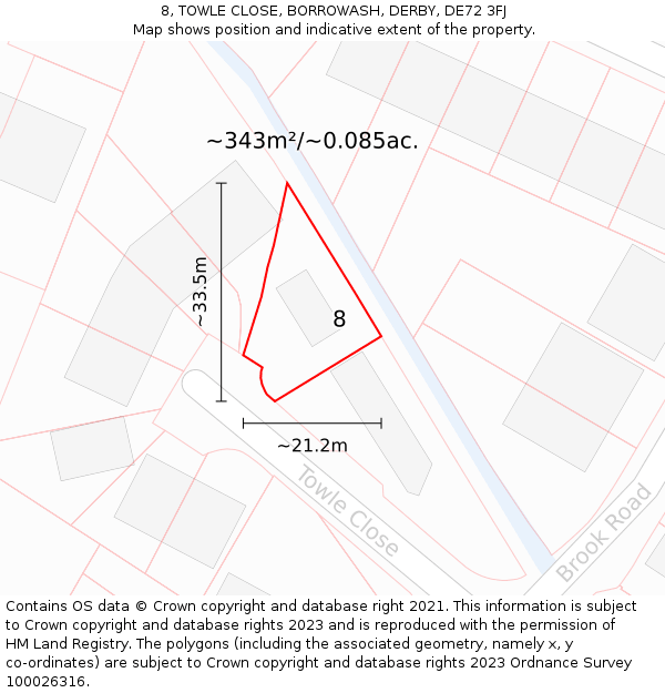 8, TOWLE CLOSE, BORROWASH, DERBY, DE72 3FJ: Plot and title map