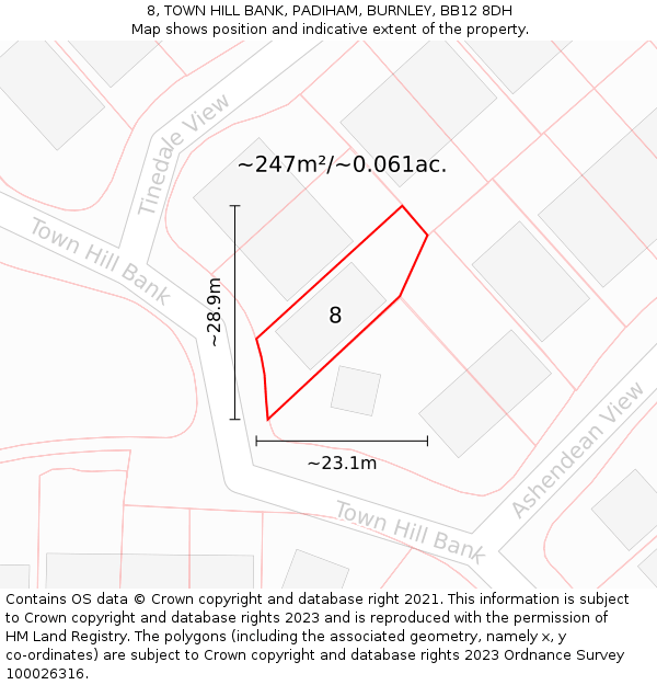 8, TOWN HILL BANK, PADIHAM, BURNLEY, BB12 8DH: Plot and title map