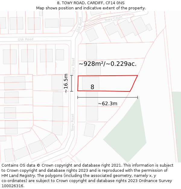 8, TOWY ROAD, CARDIFF, CF14 0NS: Plot and title map