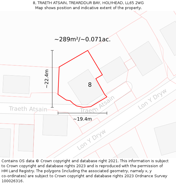 8, TRAETH ATSAIN, TREARDDUR BAY, HOLYHEAD, LL65 2WG: Plot and title map