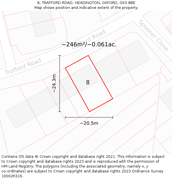 8, TRAFFORD ROAD, HEADINGTON, OXFORD, OX3 8BE: Plot and title map