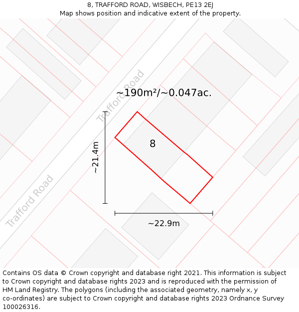 8, TRAFFORD ROAD, WISBECH, PE13 2EJ: Plot and title map