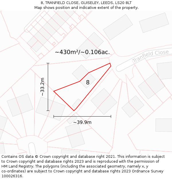 8, TRANFIELD CLOSE, GUISELEY, LEEDS, LS20 8LT: Plot and title map