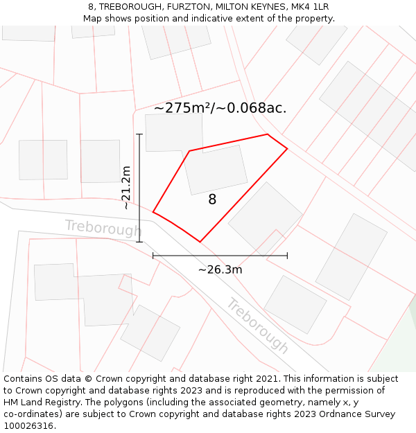 8, TREBOROUGH, FURZTON, MILTON KEYNES, MK4 1LR: Plot and title map