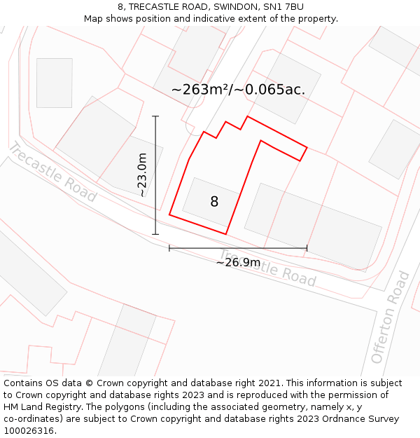 8, TRECASTLE ROAD, SWINDON, SN1 7BU: Plot and title map