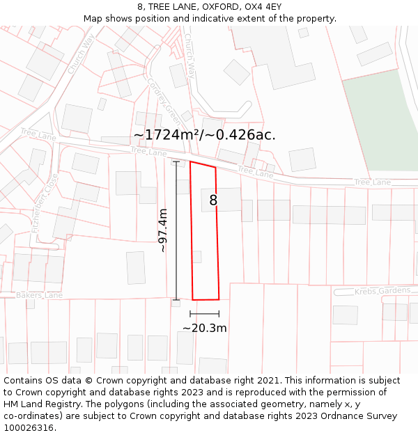 8, TREE LANE, OXFORD, OX4 4EY: Plot and title map