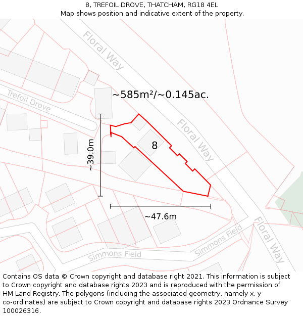 8, TREFOIL DROVE, THATCHAM, RG18 4EL: Plot and title map