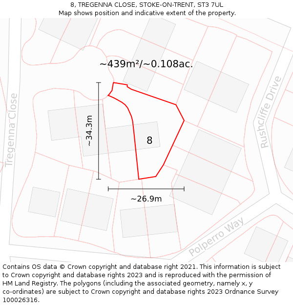 8, TREGENNA CLOSE, STOKE-ON-TRENT, ST3 7UL: Plot and title map