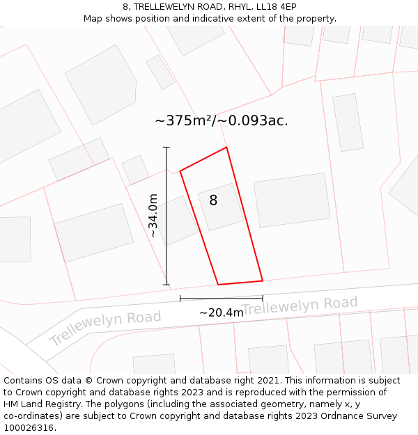 8, TRELLEWELYN ROAD, RHYL, LL18 4EP: Plot and title map