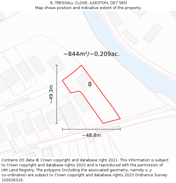 8, TRESSALL CLOSE, ILKESTON, DE7 5EN: Plot and title map