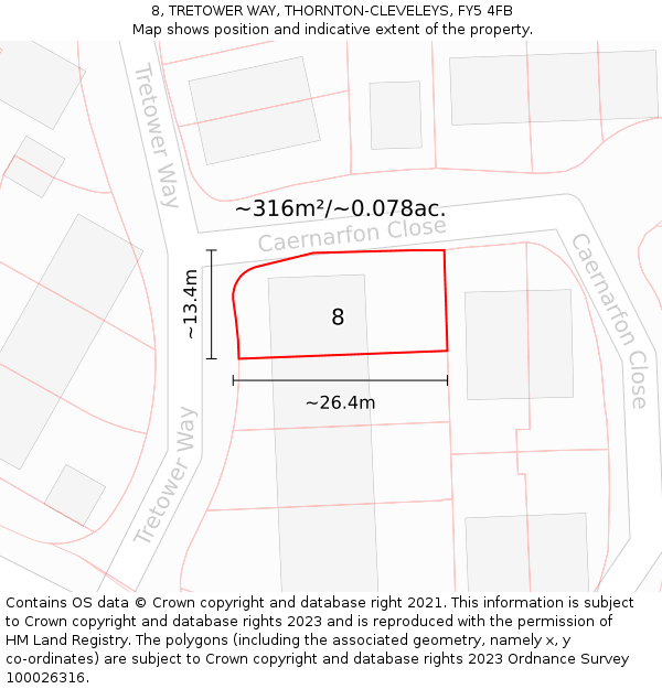 8, TRETOWER WAY, THORNTON-CLEVELEYS, FY5 4FB: Plot and title map