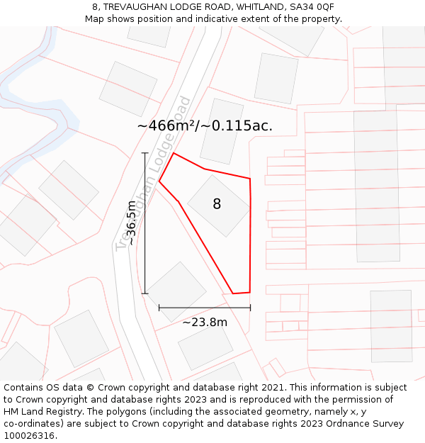 8, TREVAUGHAN LODGE ROAD, WHITLAND, SA34 0QF: Plot and title map