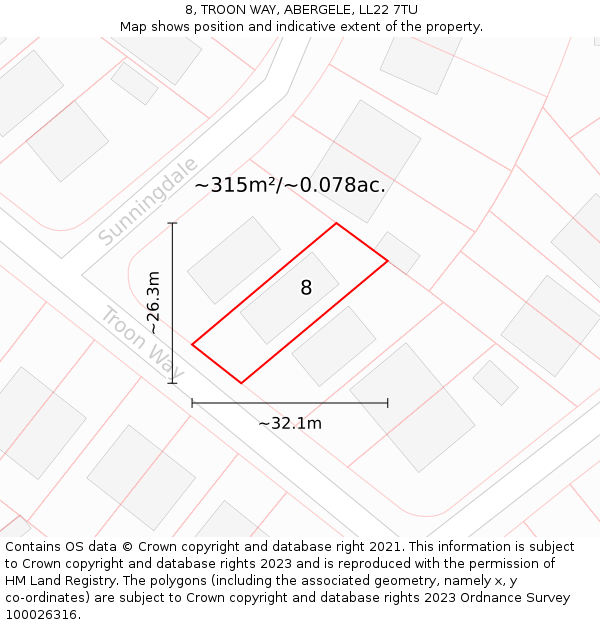 8, TROON WAY, ABERGELE, LL22 7TU: Plot and title map