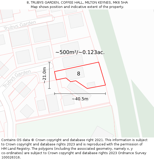 8, TRUBYS GARDEN, COFFEE HALL, MILTON KEYNES, MK6 5HA: Plot and title map