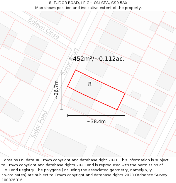 8, TUDOR ROAD, LEIGH-ON-SEA, SS9 5AX: Plot and title map