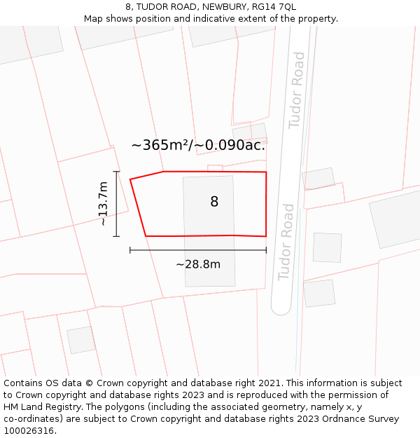 8, TUDOR ROAD, NEWBURY, RG14 7QL: Plot and title map