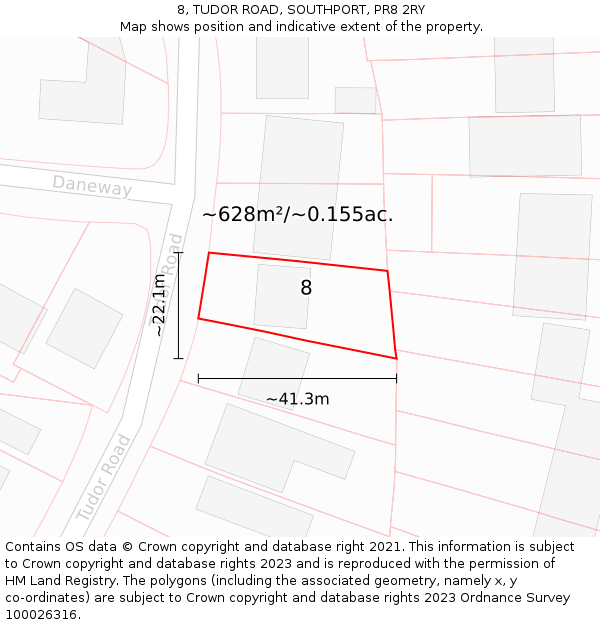 8, TUDOR ROAD, SOUTHPORT, PR8 2RY: Plot and title map