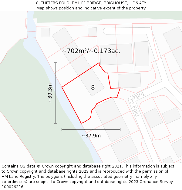 8, TUFTERS FOLD, BAILIFF BRIDGE, BRIGHOUSE, HD6 4EY: Plot and title map