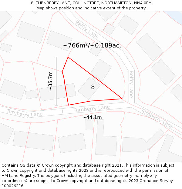 8, TURNBERRY LANE, COLLINGTREE, NORTHAMPTON, NN4 0PA: Plot and title map