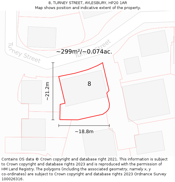 8, TURNEY STREET, AYLESBURY, HP20 1AR: Plot and title map