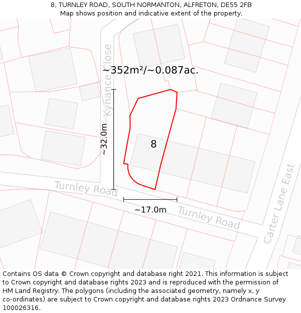 8, TURNLEY ROAD, SOUTH NORMANTON, ALFRETON, DE55 2FB: Plot and title map