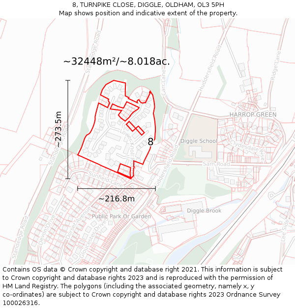 8, TURNPIKE CLOSE, DIGGLE, OLDHAM, OL3 5PH: Plot and title map