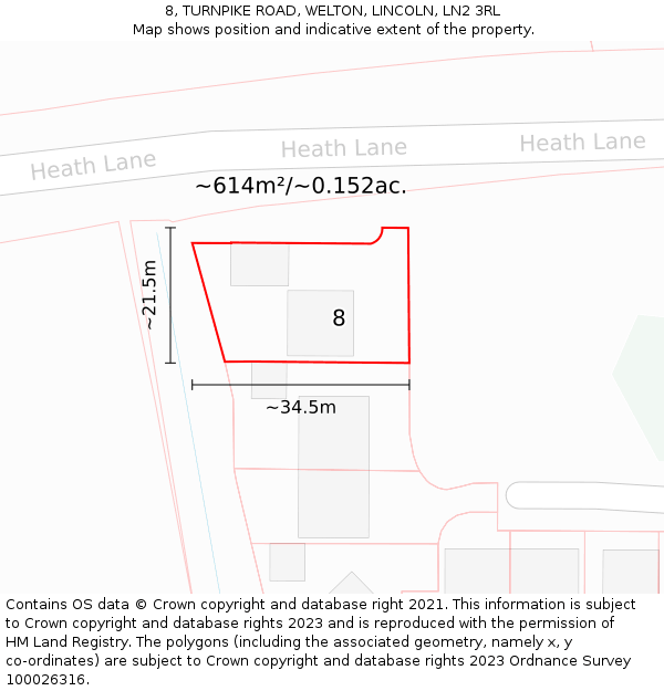 8, TURNPIKE ROAD, WELTON, LINCOLN, LN2 3RL: Plot and title map