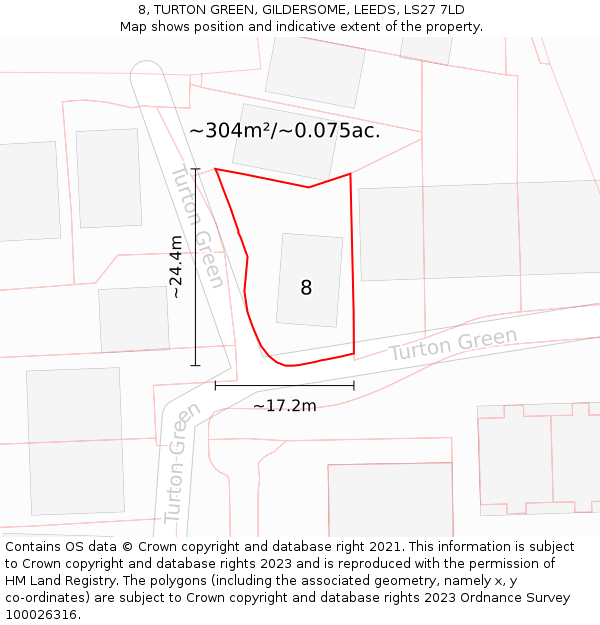 8, TURTON GREEN, GILDERSOME, LEEDS, LS27 7LD: Plot and title map