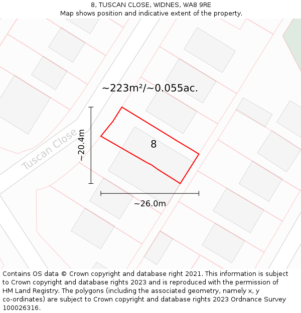 8, TUSCAN CLOSE, WIDNES, WA8 9RE: Plot and title map