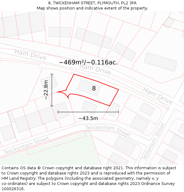 8, TWICKENHAM STREET, PLYMOUTH, PL2 3FA: Plot and title map