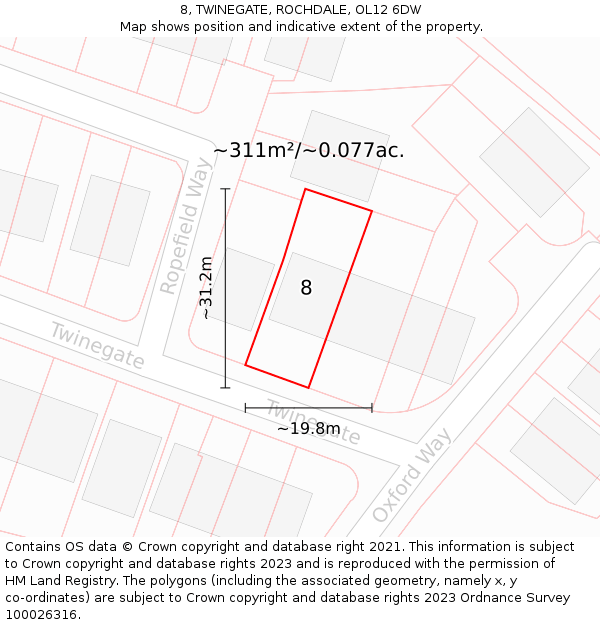 8, TWINEGATE, ROCHDALE, OL12 6DW: Plot and title map