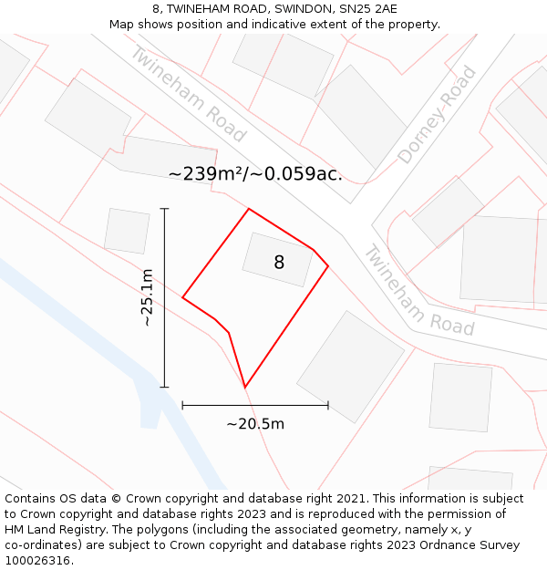 8, TWINEHAM ROAD, SWINDON, SN25 2AE: Plot and title map