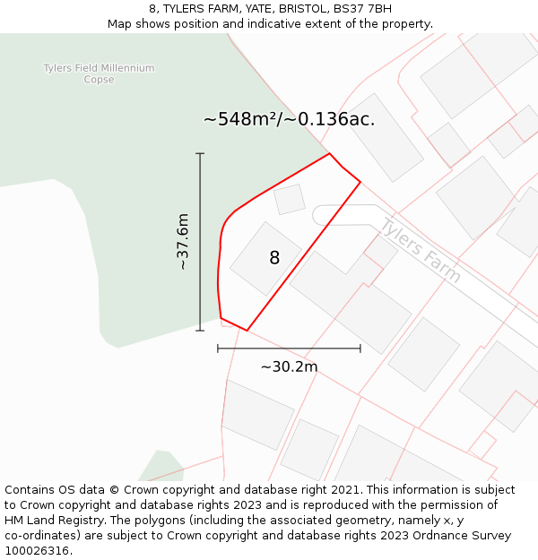 8, TYLERS FARM, YATE, BRISTOL, BS37 7BH: Plot and title map