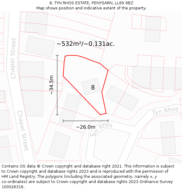 8, TYN RHOS ESTATE, PENYSARN, LL69 9BZ: Plot and title map