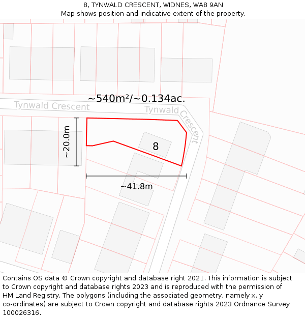 8, TYNWALD CRESCENT, WIDNES, WA8 9AN: Plot and title map