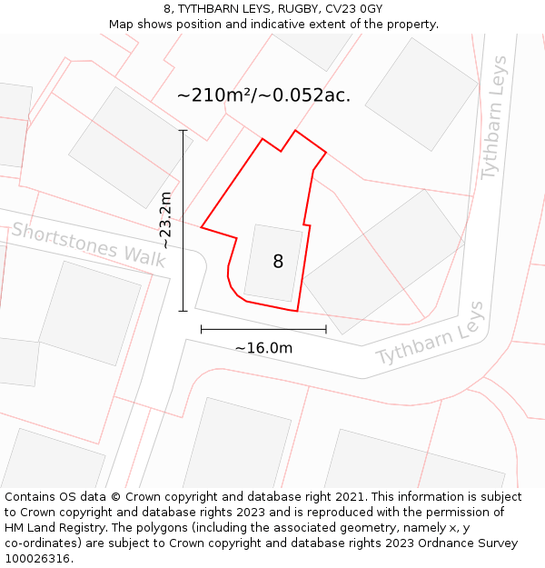 8, TYTHBARN LEYS, RUGBY, CV23 0GY: Plot and title map