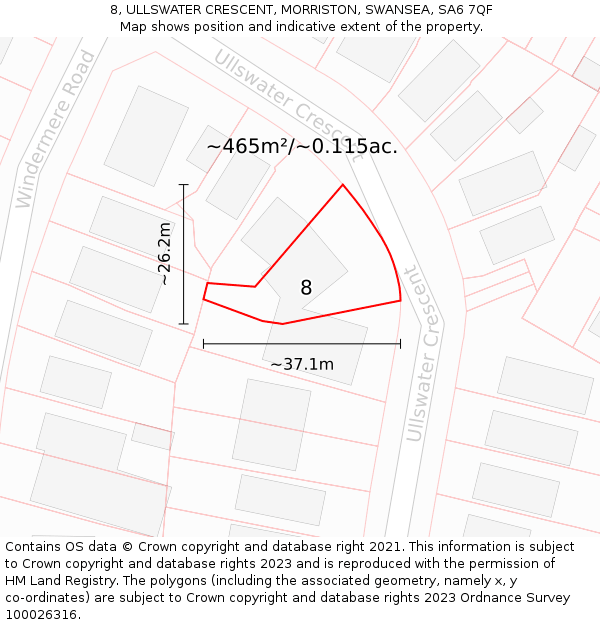 8, ULLSWATER CRESCENT, MORRISTON, SWANSEA, SA6 7QF: Plot and title map