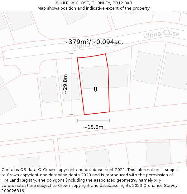 8, ULPHA CLOSE, BURNLEY, BB12 8XB: Plot and title map