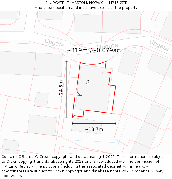 8, UPGATE, THARSTON, NORWICH, NR15 2ZB: Plot and title map