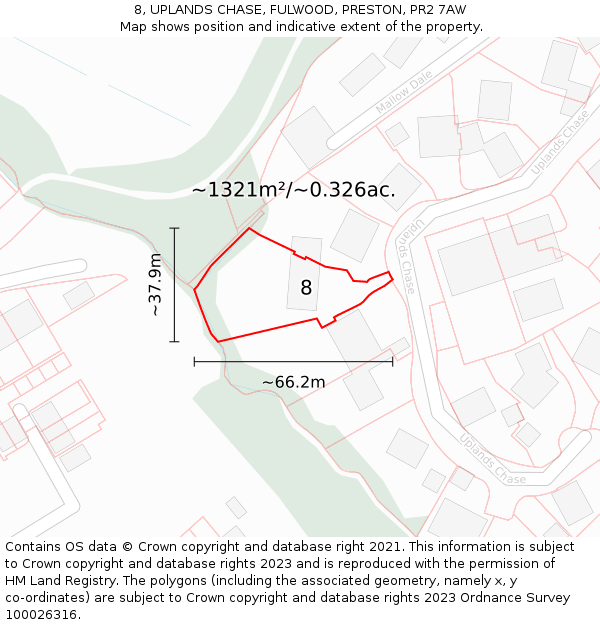 8, UPLANDS CHASE, FULWOOD, PRESTON, PR2 7AW: Plot and title map
