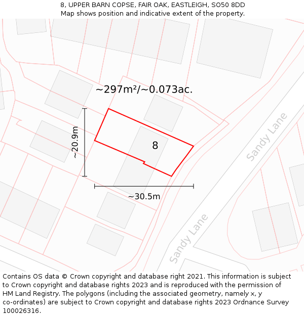 8, UPPER BARN COPSE, FAIR OAK, EASTLEIGH, SO50 8DD: Plot and title map