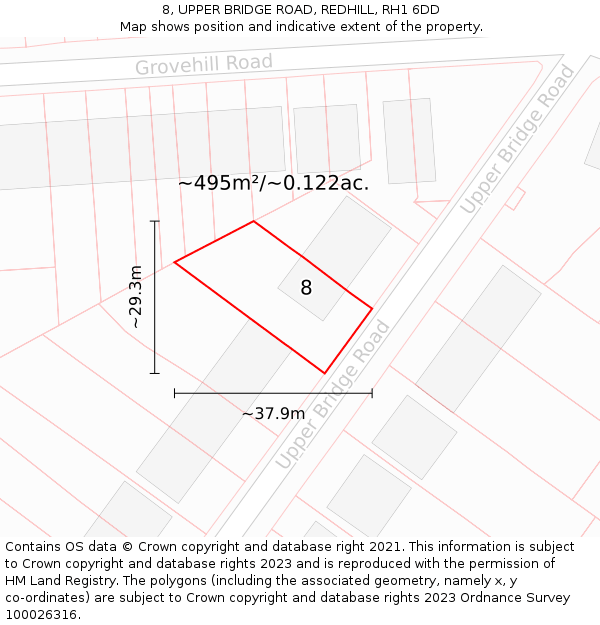 8, UPPER BRIDGE ROAD, REDHILL, RH1 6DD: Plot and title map